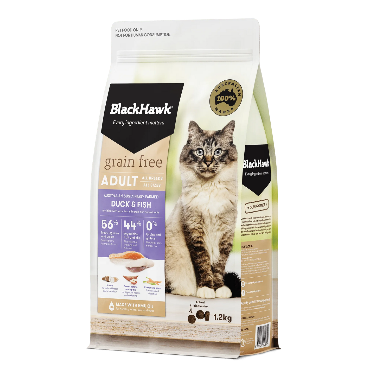 BLACK HAWK CAT DUCK & FISH GRAIN FREE 1.2KG