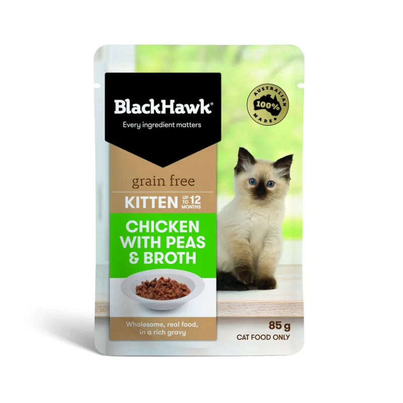 BLACKHAWK KITTEN CHICKEN W PEA GRAIN FREE 12X85G