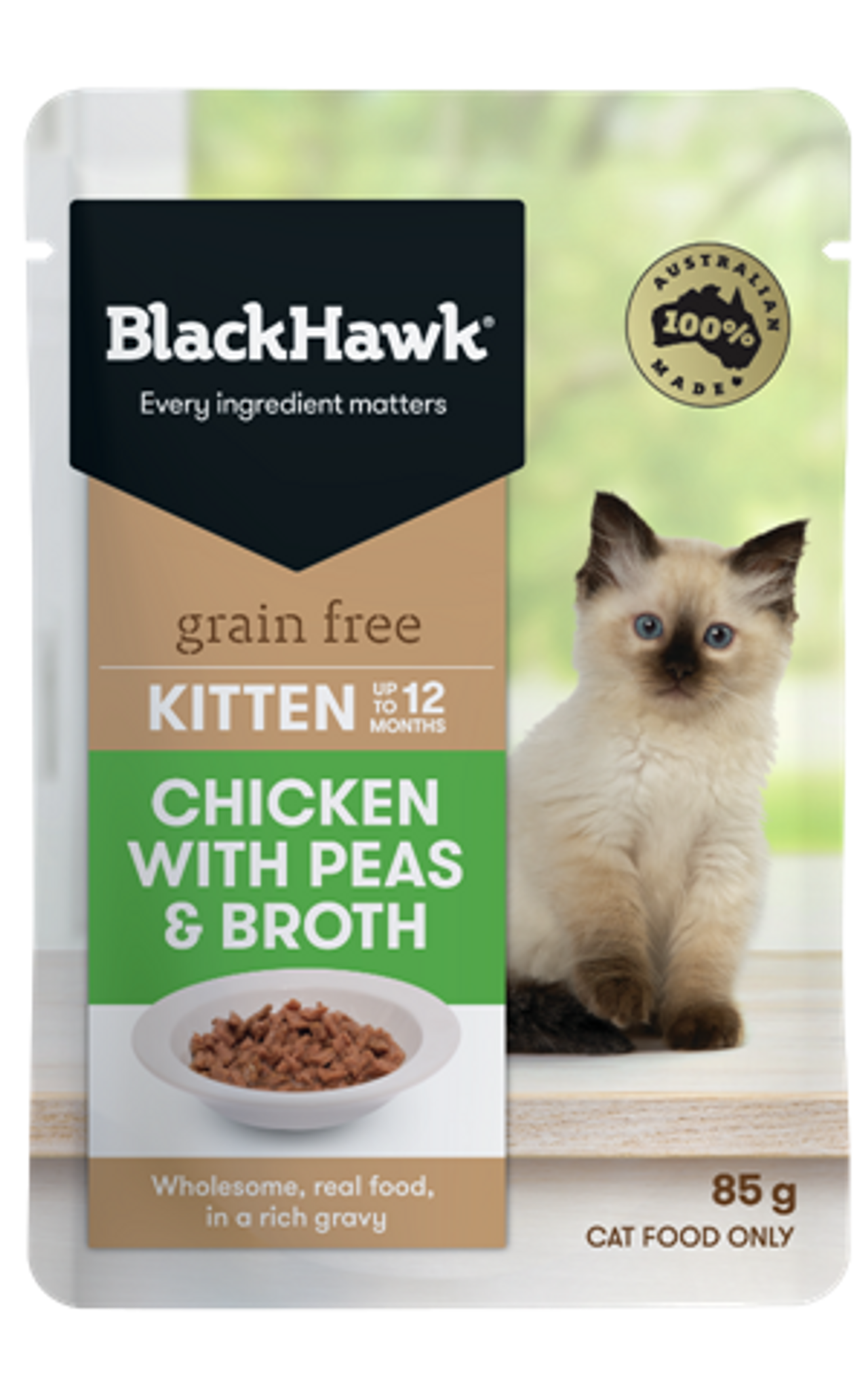 BLACK HAWK KITTEN CHICKEN W PEA 85G