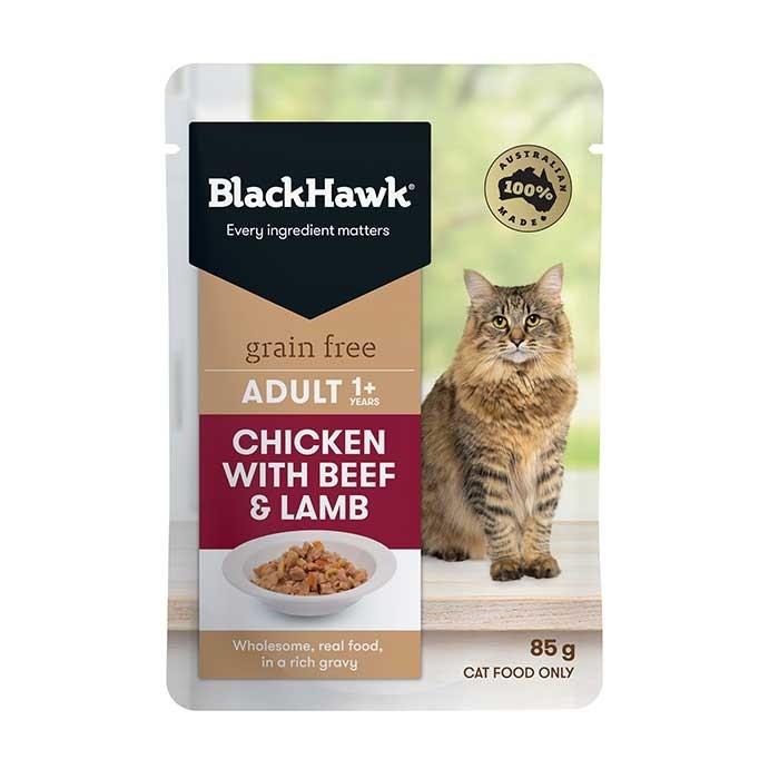 BLACK HAWK CAT CHICKEN W BEEF & LAMB GRAIN FREE 12X85G