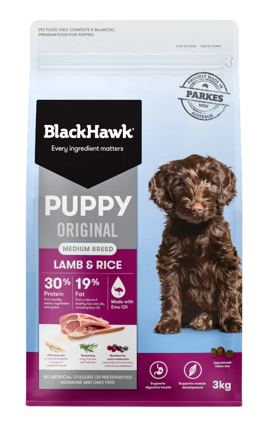 BLACK HAWK PUPPY MEDIUM BREED LAMB & RICE 10KG