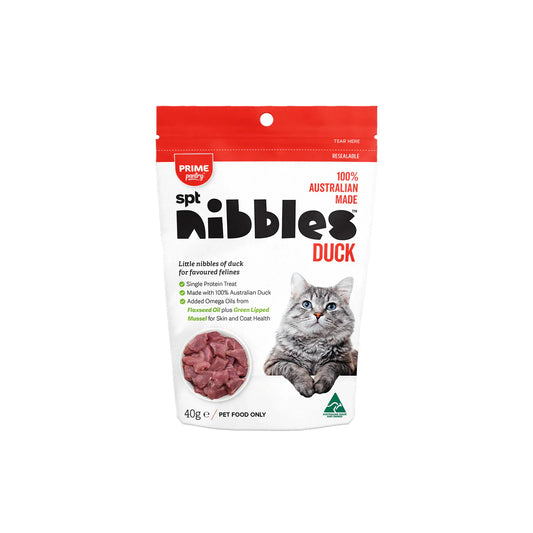 PRIME 100 CAT SPT NIBBLES DUCK TREATS 40G