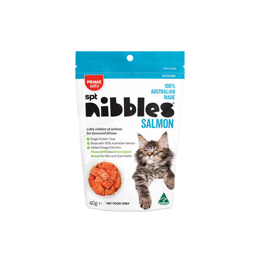 PRIME 100 CAT SPT NIBBLES SALMON TREATS 40G